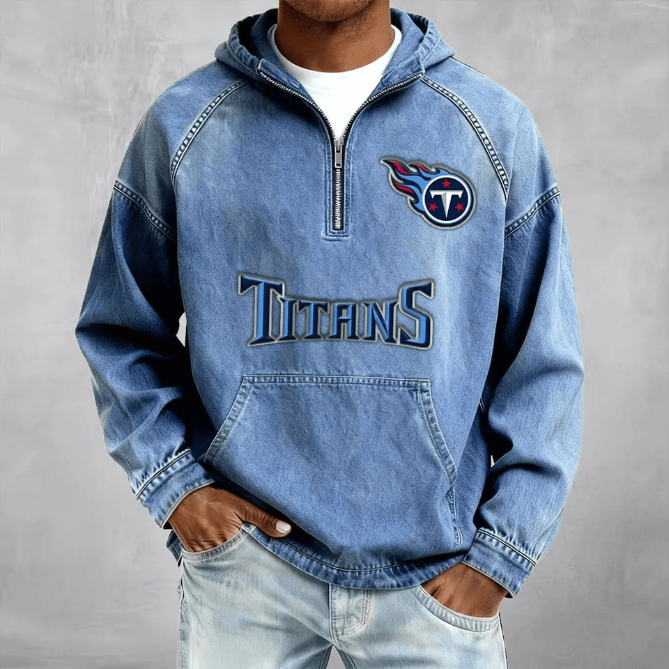Tennessee Titans Men's Half-Zip Denim Hoodie For Fan