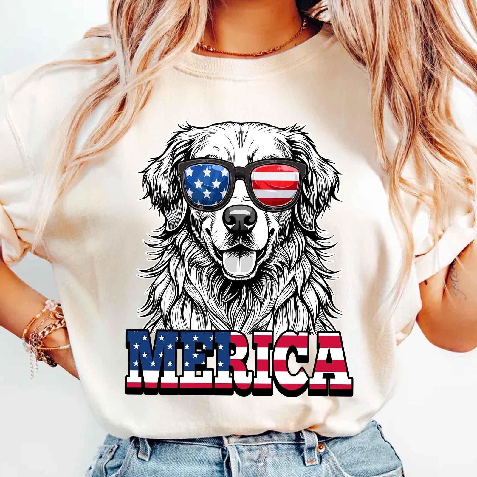 Golden Retriever Shirt Merica - Funny Patriotic Dog Lover Tee, USA Retriever T-S