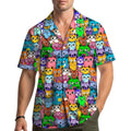 Funny Cat Hawaiian Shirt Cute Kitty Aloha Summer Button Up Unisex Short Sleeve