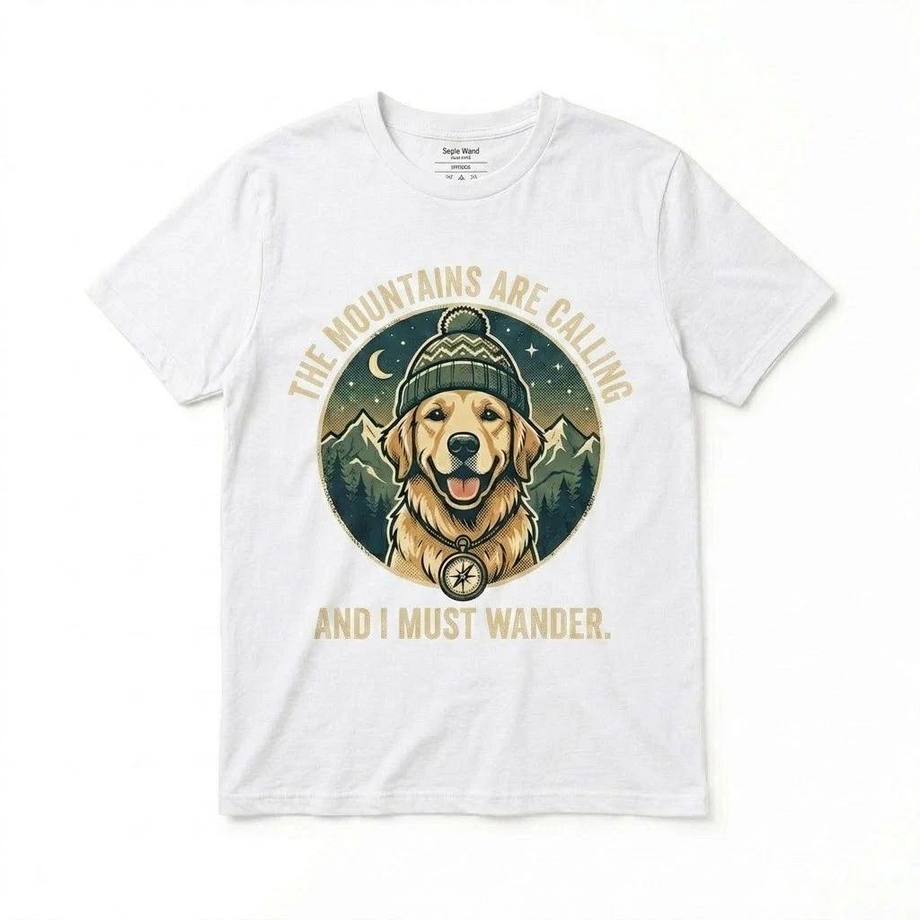 Golden Retriever Hiking T-Shirt The Mountains Are Calling Dog Lover Gift Tee Men
