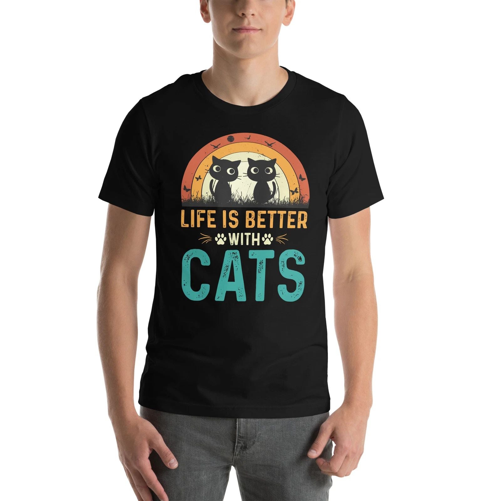 Cat Lover Gift Life is Better with Cats Colorful Sunset Design
