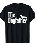 Men' Funny Dachshund Dogfather Retro T-Shirt - Loose Fit Short Sleeve Crew Nec