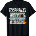 Cat Lover Graphic Tee Funny Cute Cat Medicine For Happiness Mens T-Shirt