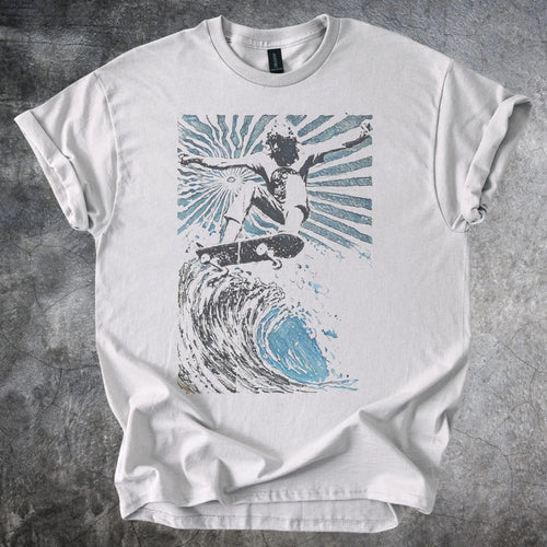 Abstract Cosmic Energy Graphic Tee Blue Black Modern Art Design