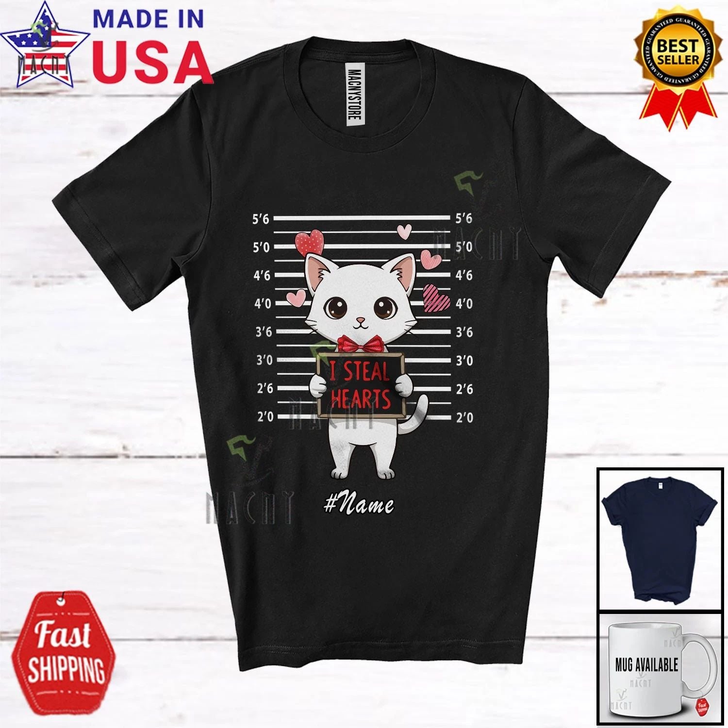 Custom Name I Steal Hearts; Humorous Valentine Cat Owner Lover T-Shirt