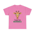 Sleepy Giraffe I don't do mornings Tee | Cute Animal Graphic Shirt