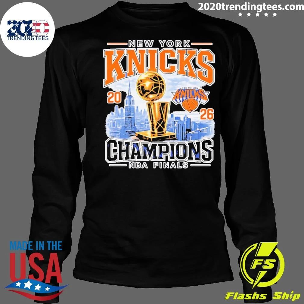New York Knicks 2026 Champions NBA Finals Basketball Trophy Skyline Logo Shirt