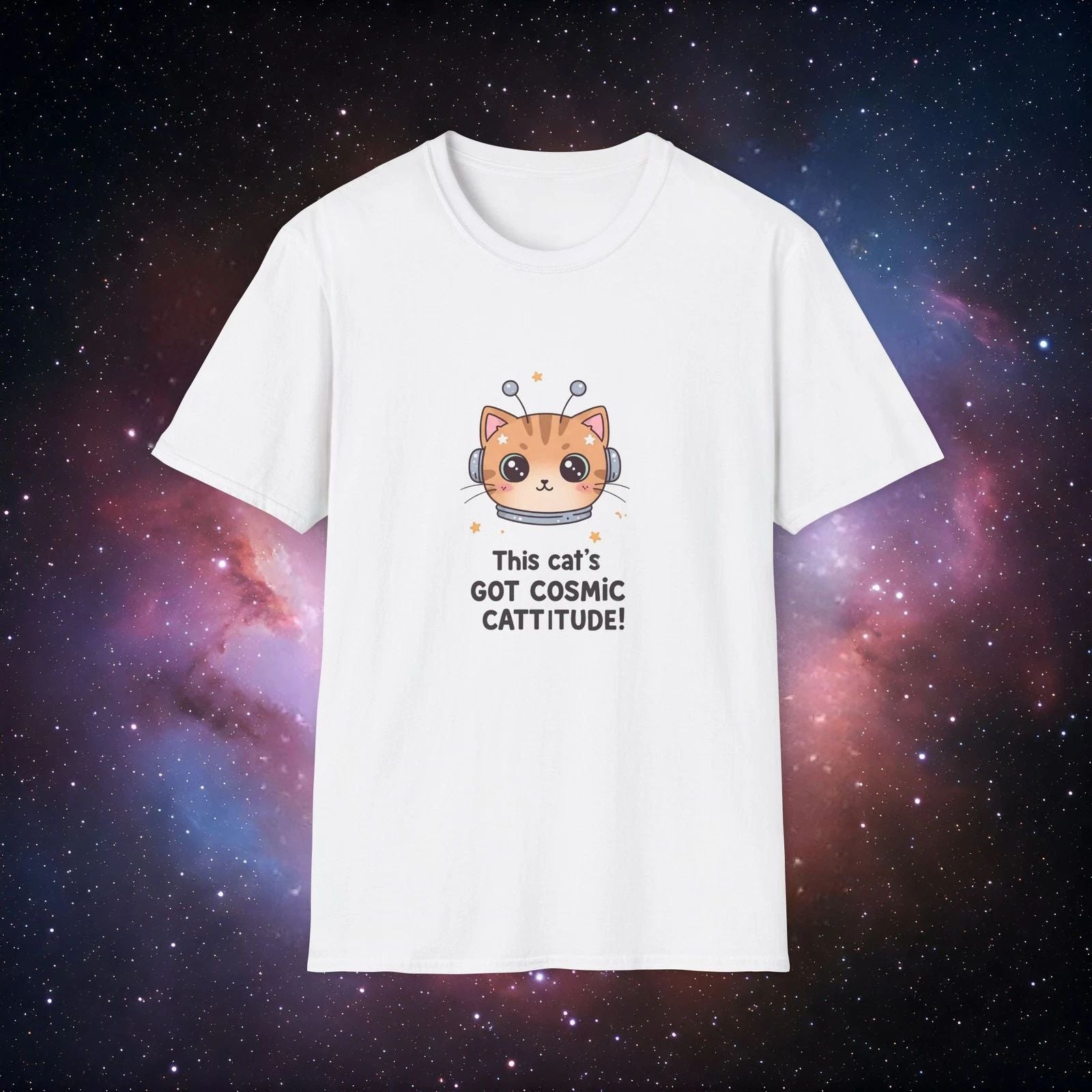 Cat's Got Cosmic Cattitude Softstyle T-Shirt – Fun Unisex Tee for Cat Lovers
