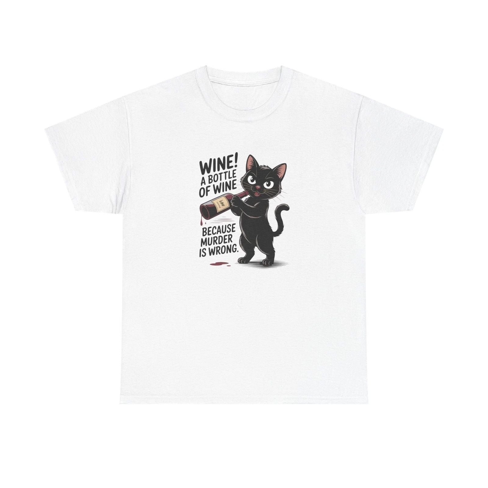 Black Cat Wine Lover Tee, Funny Graphic Print Shirt, Cat Mom Gift, Cat Lover