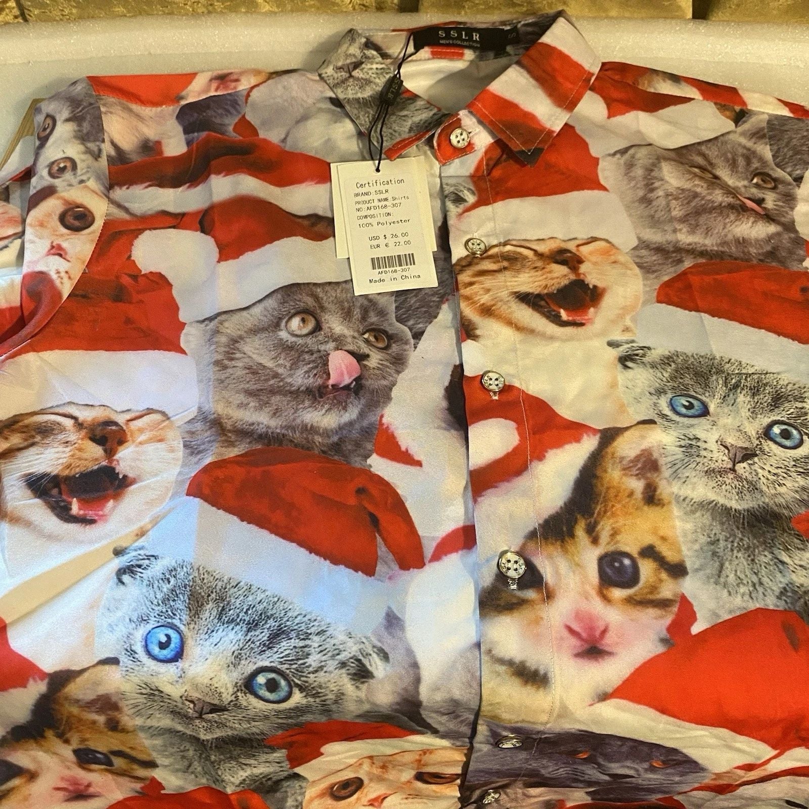 JINGLE CATS Christmas Button Down Shirt Size Small Festive Kitties Bin 2