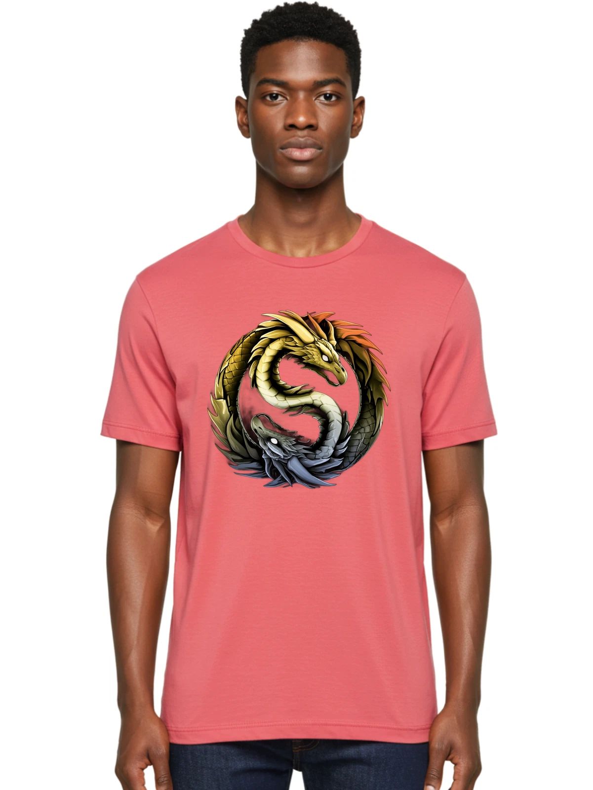 Yin-Yang-Dragons-4 Mens Graphic Tee, 100% Cotton, Casual Summer Wear