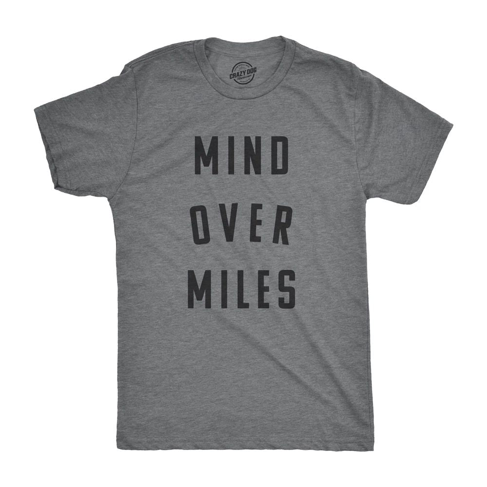 Mens Mind Over Miles T Shirt Funny Cute Marathon Running 5K Tee for Guys