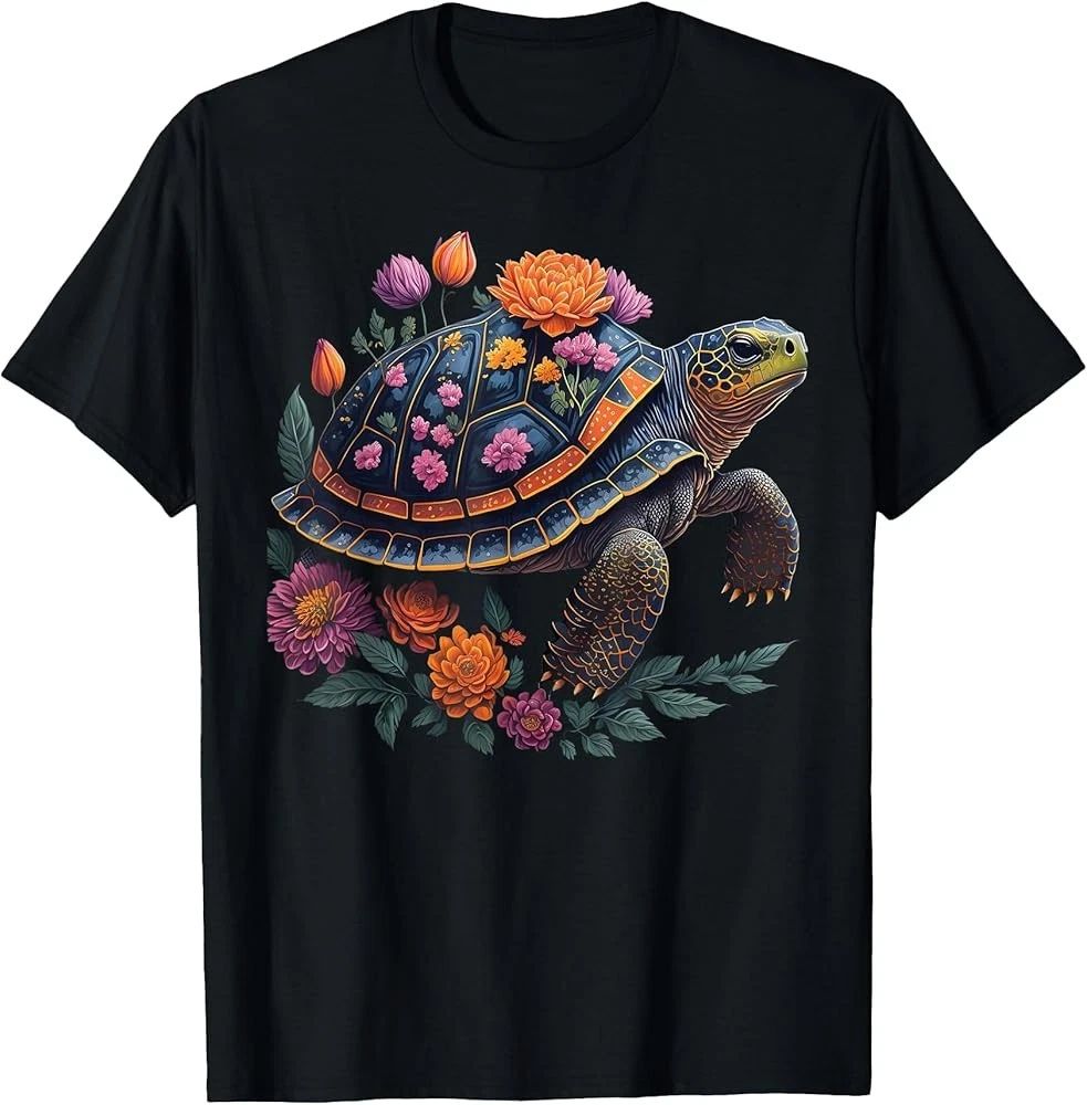 Cute Cottagecore Floral Tortoise Turtle Aesthetic Women T-Shirt