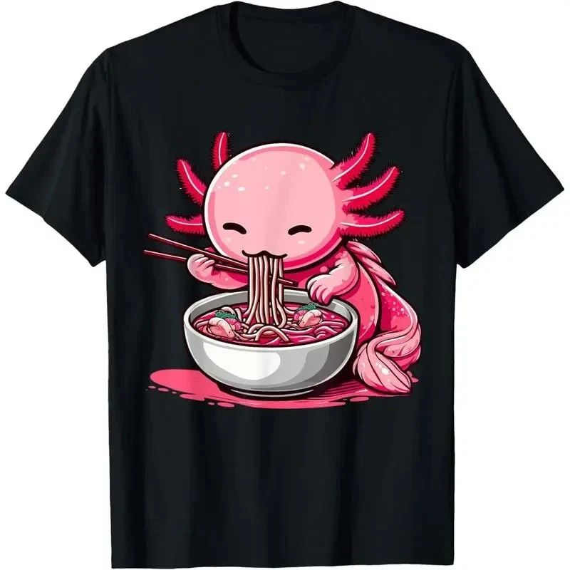 Anime Kawaii Axolotl Eating Ramen Noodles Kids Teen Girl Boy T-Shirt