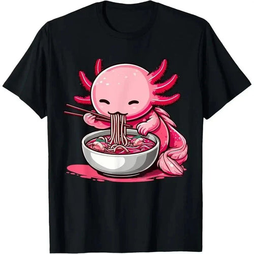 Anime Kawaii Axolotl Eating Ramen Noodles Kids Teen Girl Boy T-Shirt
