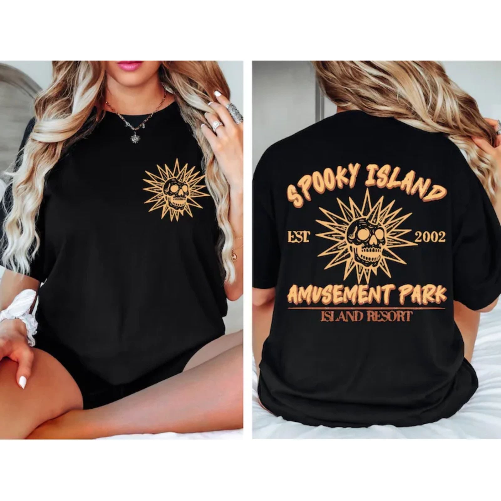 Spooky Island Amusement Park Skull Retro Graphic Tee Dark Aesthetic