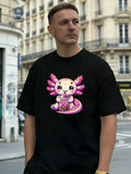 Cute Axolotl Boba Drink Graphic 100% Cotton Men's T-Shirt, for Daily Casual Wear