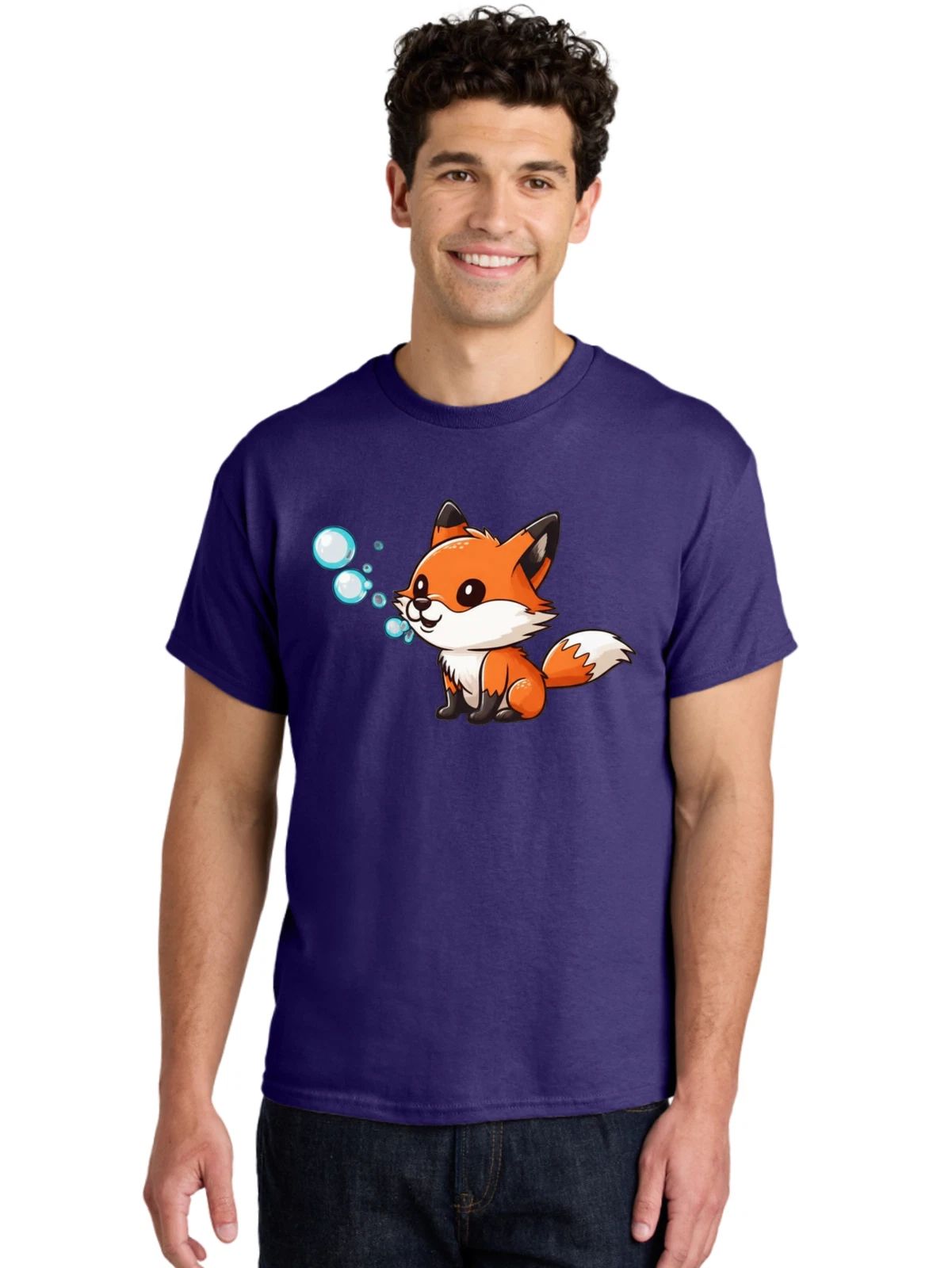 Cute-Cartoon-Fox Mens Graphic Tee, 100% Cotton, Casual Summer Wear