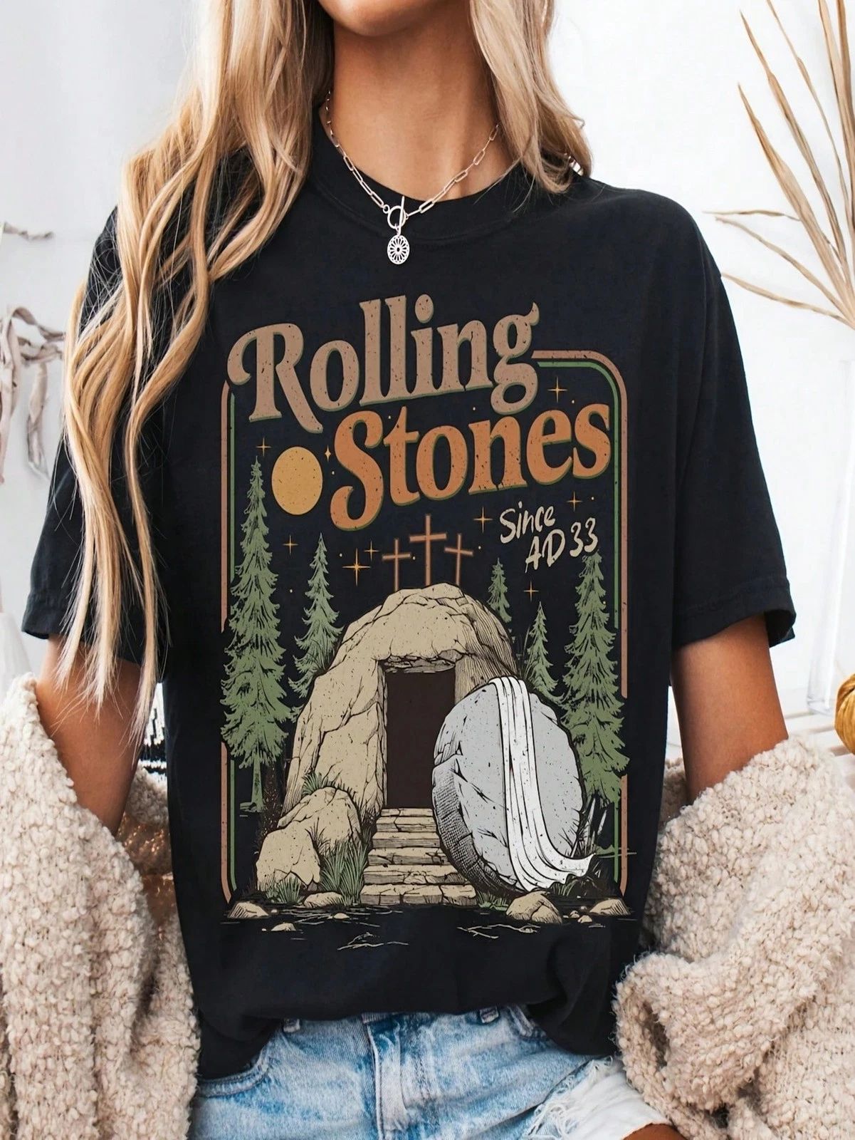 Rolling Christian T-Shirt,  Stones Easter Clothing, Jesus Christ Shirt