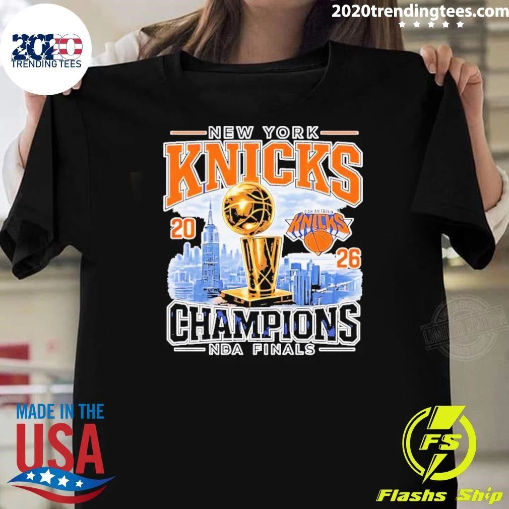New York Knicks 2026 Champions NBA Finals Basketball Trophy Skyline Logo Shirt