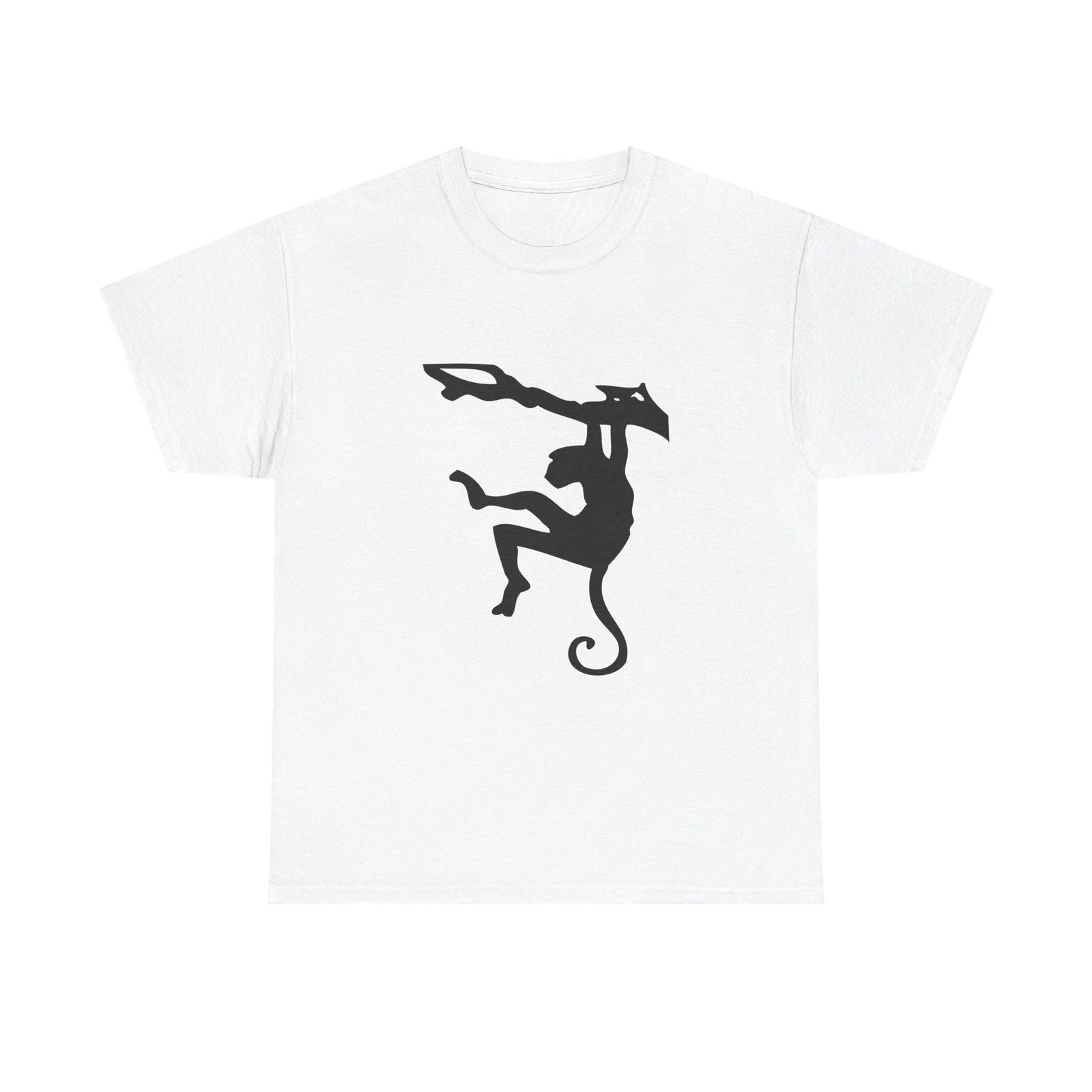 Chic Cat Silhouette Unisex Heavy Cotton Tee, Casual Wear, Gift for Cat Lovers,