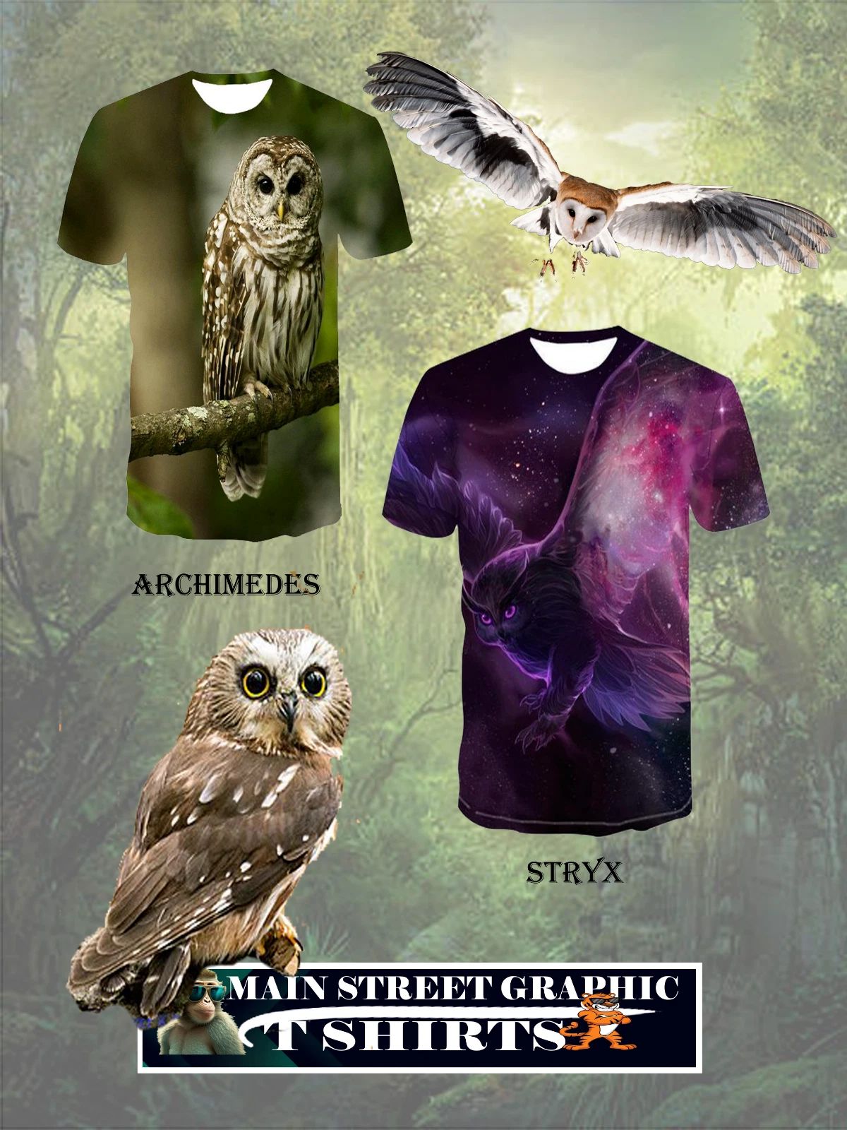 NEW! FROM MSGT FANTASY OWLS  COTTON BLEND  SIZES M THRU 2X