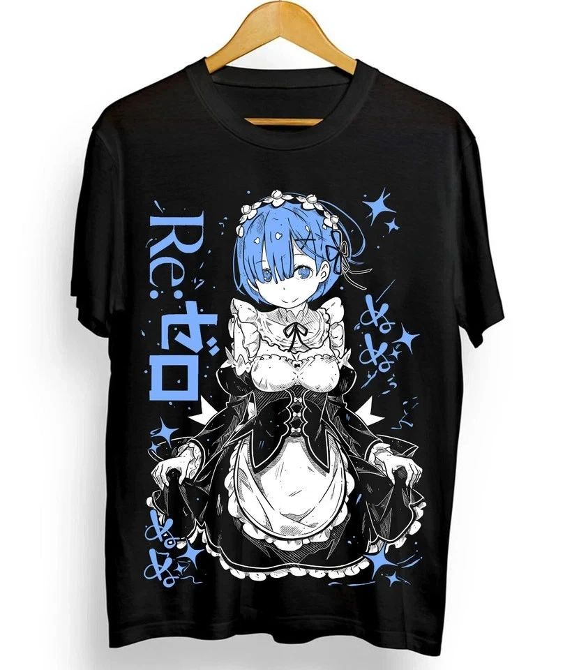 Rem Re Zero T-Shirt,Cute Re Zero Ram,Subaru,Japanese T-Shirt Black
