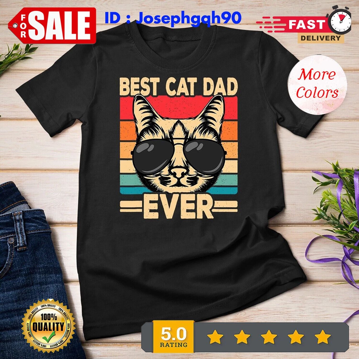 2026/Best Cat Dad Ever Funny Cat Lover Retro Cat T-Shirt Unisex T-shirt