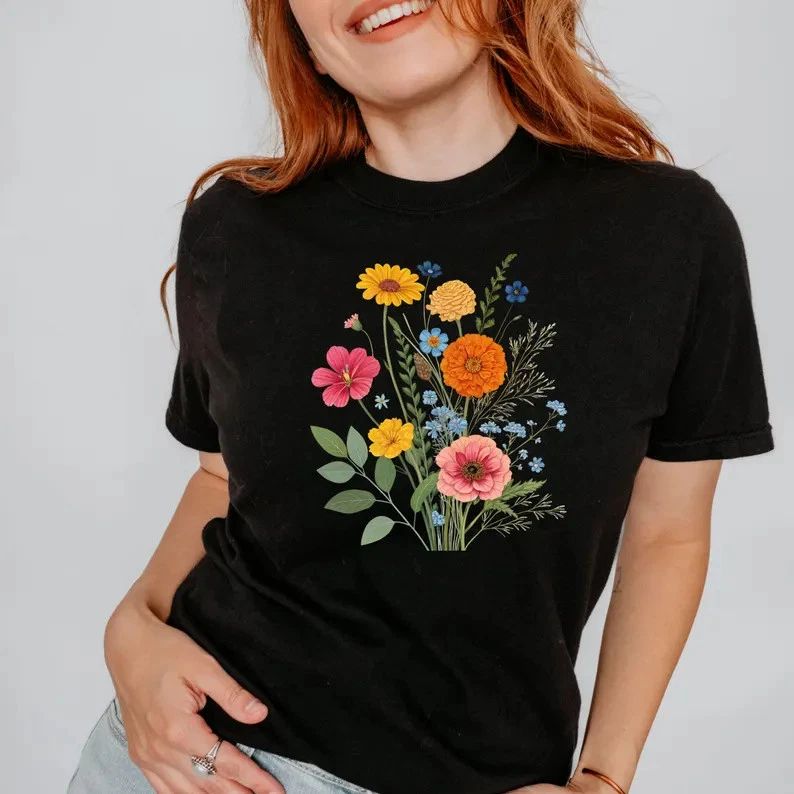 Cottagecore Floral Watercolor Comfort Tee Aesthetic Nature Lover Gift