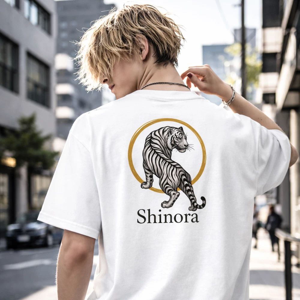 Shinora Tiger Back Print T-Shirt Men Streetwear Japanese Style Size M