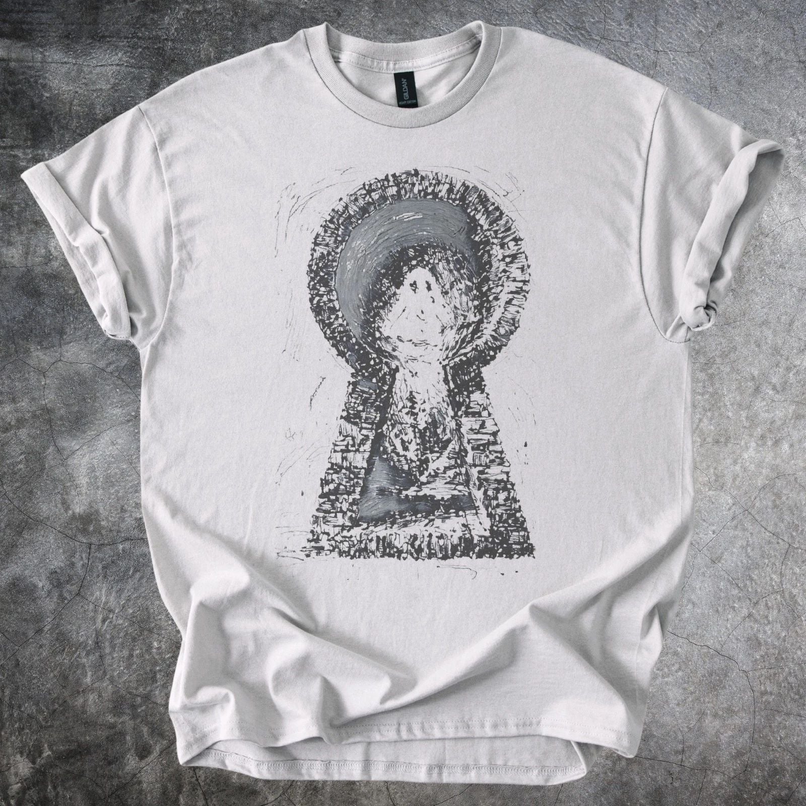 Dark Portal Graphic Tee Mystical Abstract Art Shirt Ice Gray