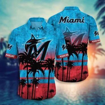 Miami Marlins Sunset Palm Hawaiian Shirt