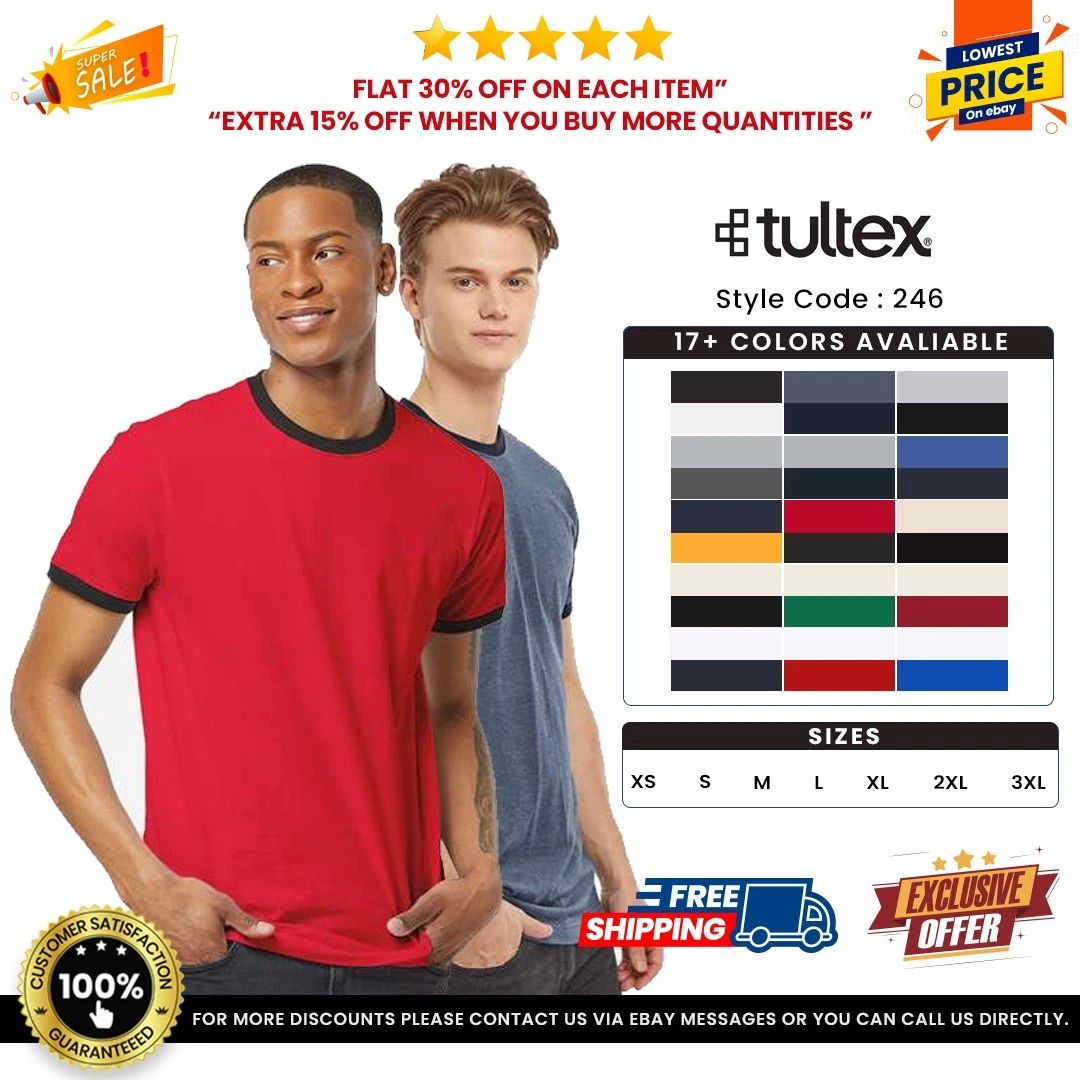 Tultex 246 Unisex Ringspun Short Sleeve Fine Jersey Ringer T-Shirt
