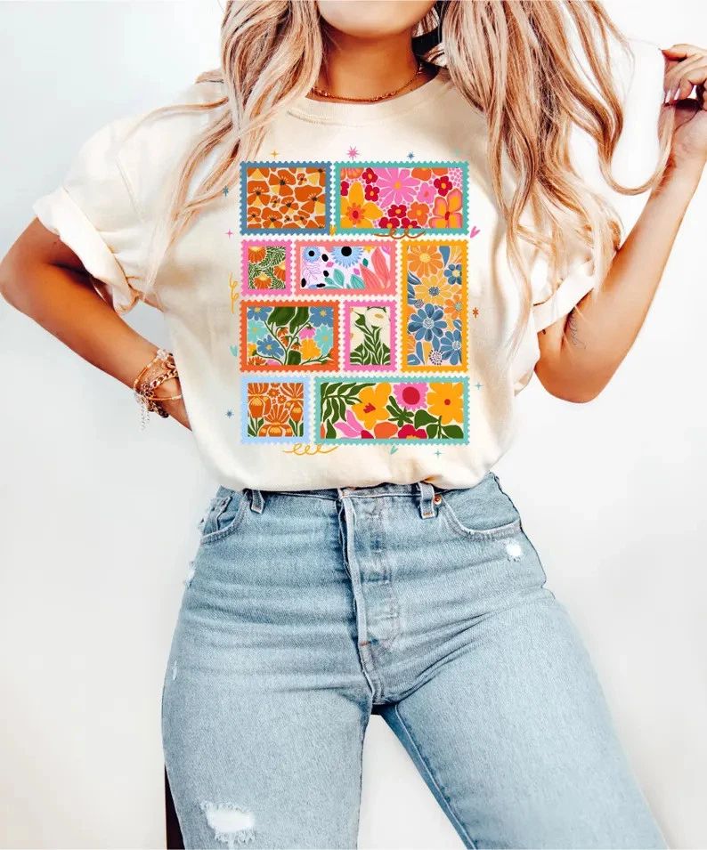 Checkered Flowers Comfort Colors Tee Boho Aesthetic Floral Graphic Shirt