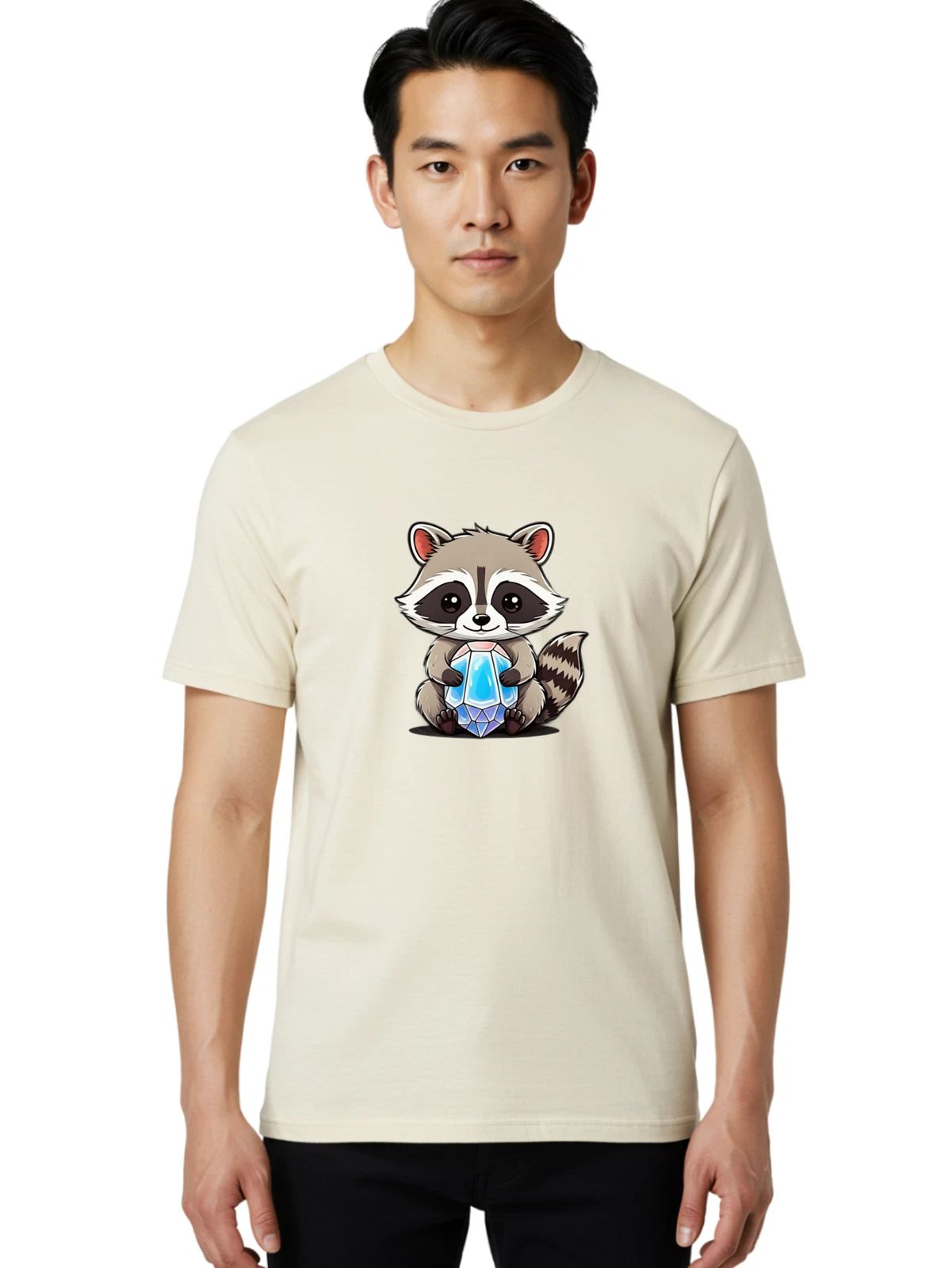 Raccoon-Crystal Mens Graphic Tee, 100% Cotton, Casual Summer Wear