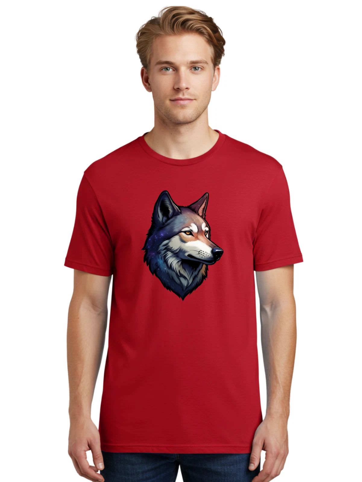 Galaxy-Wolf-Head Mens Graphic Tee, 100% Cotton, Casual Summer Wear