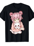 Anime Girl Cat Cats Kawaii T Shirt[Cool Design] Street Trending Style Tee Comf