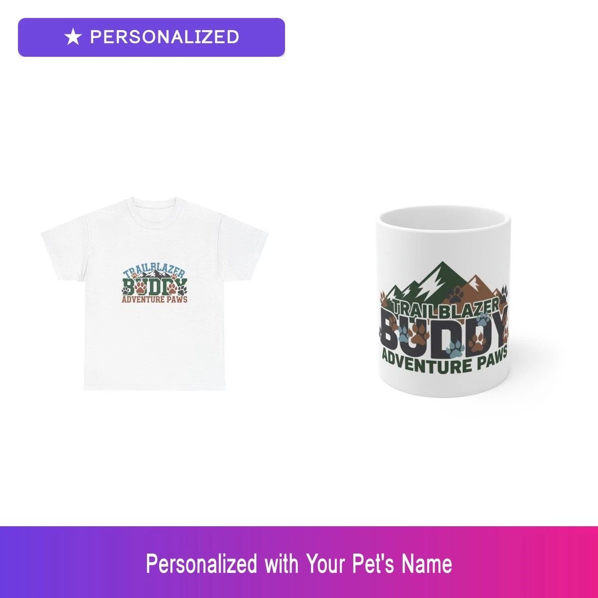 Custom Paw Print Gift Set Shirt Mug Personalized Pet Name Bundle Dog Lover