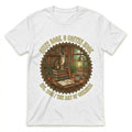 Quiet Book & Coffee Nook Cat T-Shirt Vintage Reading Cozy Bookworm Gift White Te