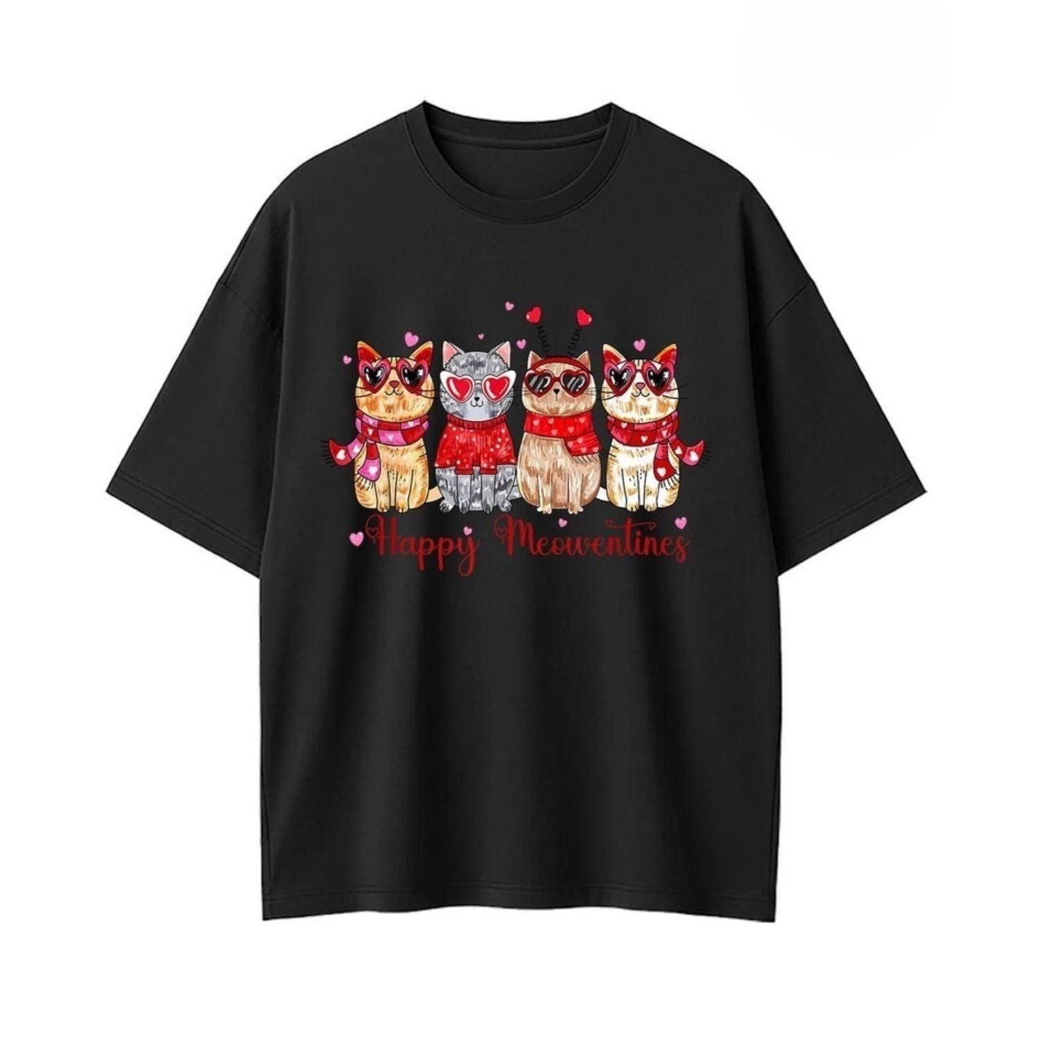 Valentines Day Shirt Cat Happy Meowentines Heart Valentines Cat Lover T-Shirt
