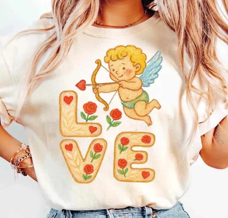 Pastel Love Lettering Angel Wings Comfort T-Shirt Dreamy Aesthetic Valentine Tee