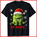 Funny Christmas Cat Ew People Meowy Cat Lovers Black Cotton T-Shirt S-5XL