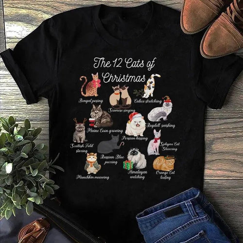 12 Cats of Christmas T-Shirt: Funny Cat Lover Gift