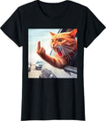 Funny Cat Middle Finger Hilarious Cat in The Car Cat Lover T-Shirt