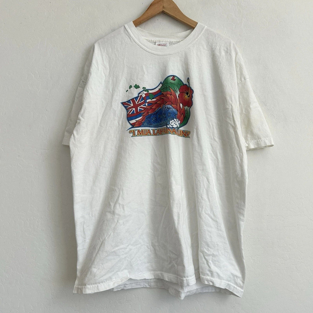 Hanes Beefy T Shirt 2XL Short Sleeve VTG 90s USA Hawaiian Maui Lahainaluna White