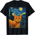 Orange Cat Selfie Van Gogh's Starry Night Cat Lovers T-Shirt
