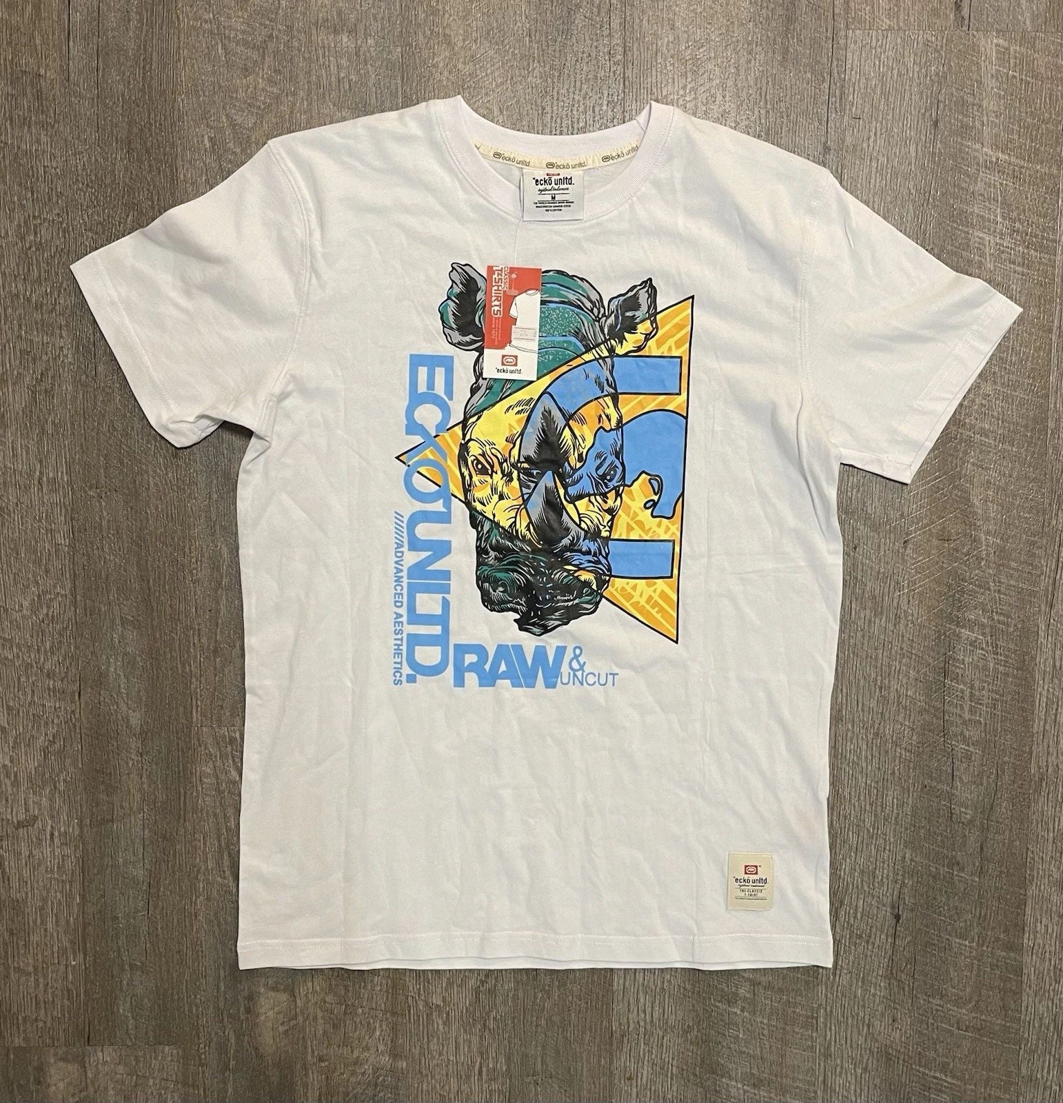 VINTAGE Ecko Unltd T Shirt Colorful Rhino Graphic Logo White tee Hip Hop Y2K