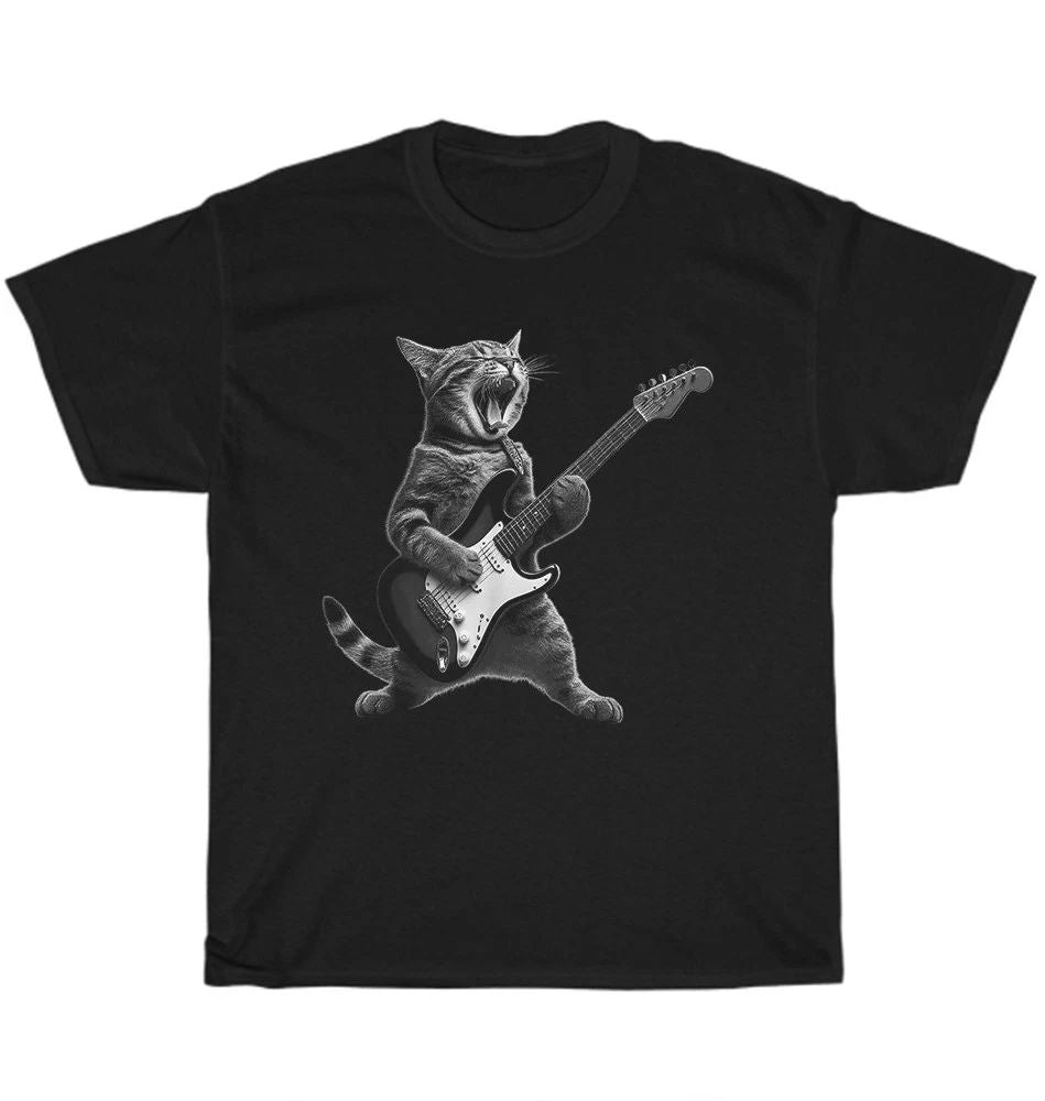 NEW Cat Playing Guitar Rock Star Rock and Roll Cats Lover T-Shirt Unisex Gift