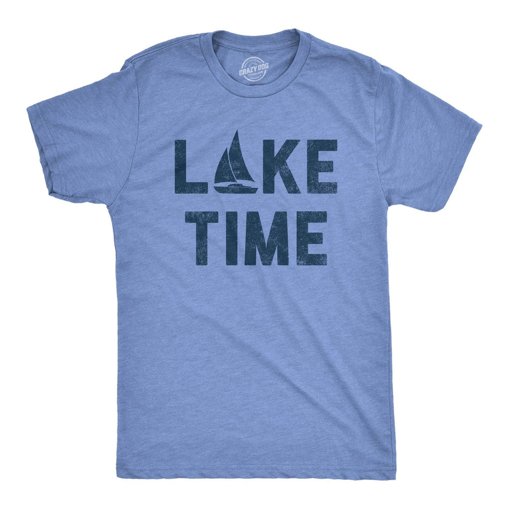 Mens Lake Time T Shirt Funny Vacation Getaway Boating Lovers Tee for Guys