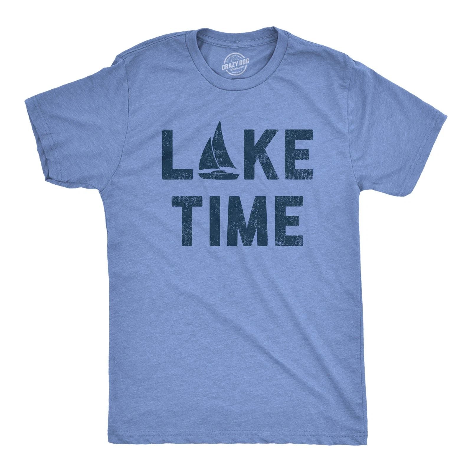 Mens Lake Time T Shirt Funny Vacation Getaway Boating Lovers Tee for Guys